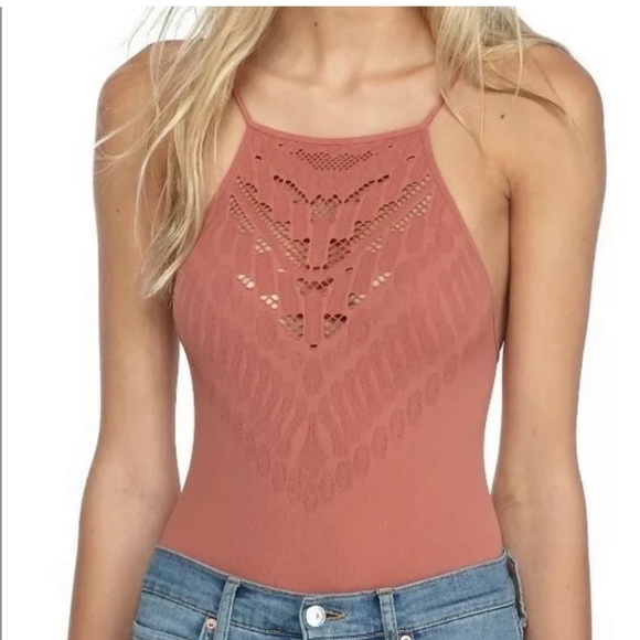 Free People mauve ribbed bodysuit Sz XS - Picture 1 of 7